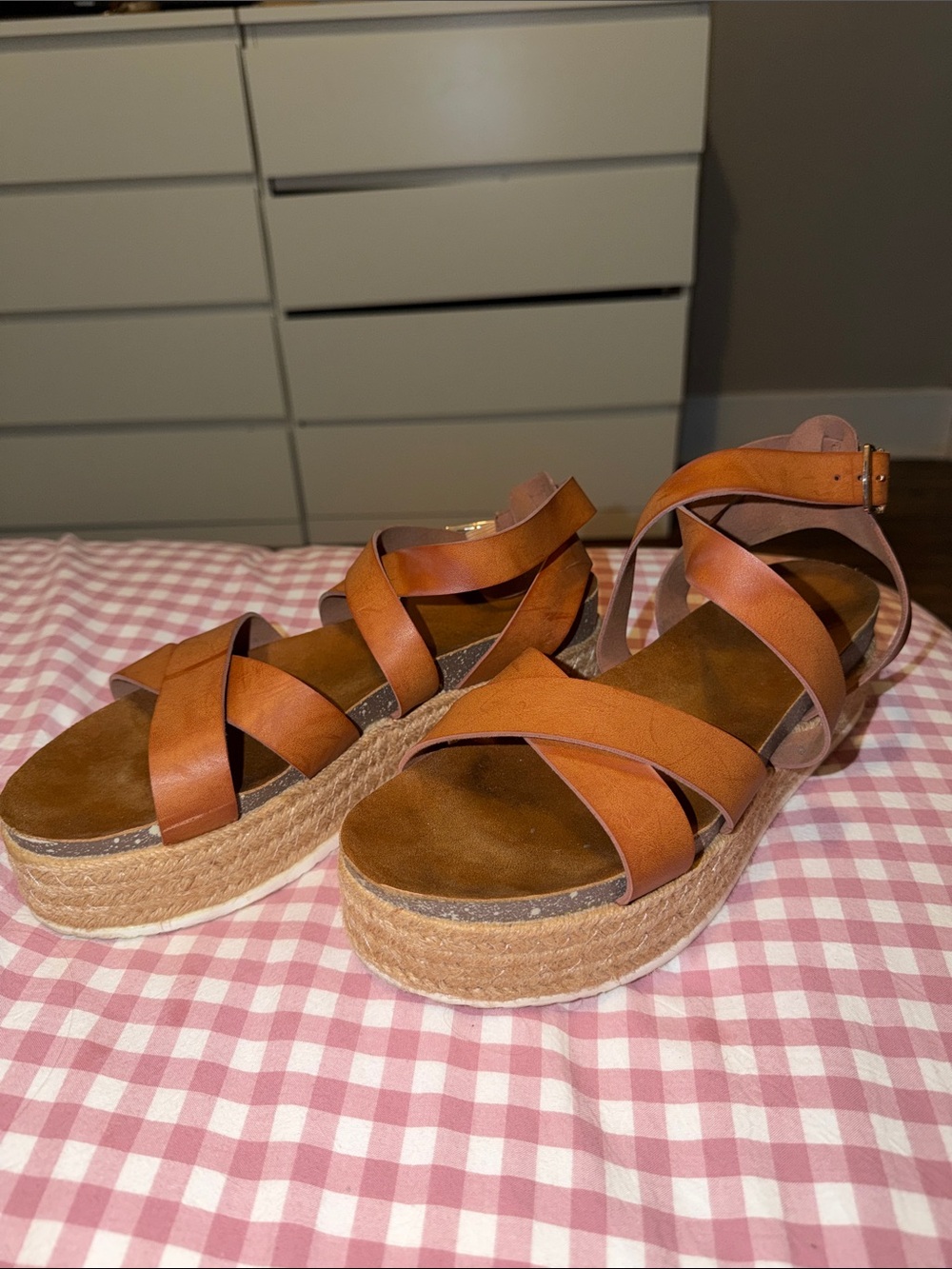 Francesca's Collections Tan Espadrille Platform Sandals
